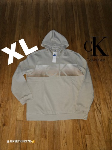 OFF WHITE Nuova felpa con cappuccio in pile logo Calvin Klein monogramma da uomo bianca taglia XL prezzo di acquisto $90