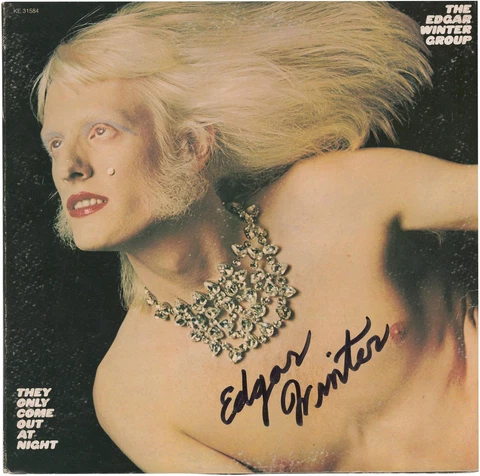 Edgar Winter Autographed They Only Come Out at Night Album BAS Cover