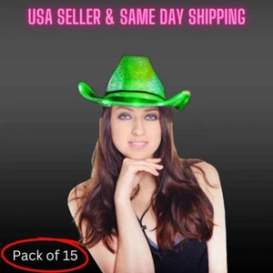 Light Up Green Iridescent Space Cowboy Hats / Cowgirl hats - Pack of 15 - Picture 1 of 2