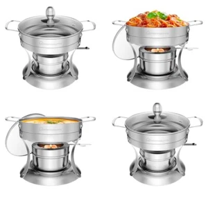 4 Stück - 1 Quart Edelstahl Chafing Dish Set mit Buffetwärmer & Glasdeckel - Bild 1 von 10