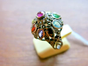 925 Sterling Silber Damen Ring mit bunten Edelsteinen Markasit (Größe 8) - Bild 1 von 8