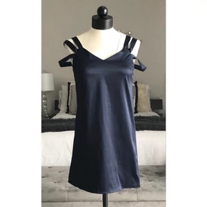 Mini abito tunica raso senza maniche ASOS nuovo con etichette - blu navy intenso - taglia 10 - Foto 1 di 6