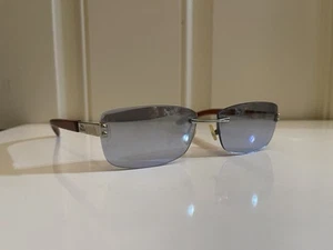 PORTA ROMANA Rimless Silver Wood Blue Lens Mod 1656 L 140 Sunglasses Italy - Picture 1 of 12