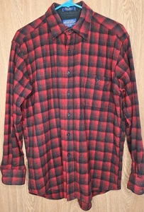 Pendleton Trail Shirt Mens M Red Black Plaid Button Up Wool FLAWED READ Hunting - Picture 1 of 6