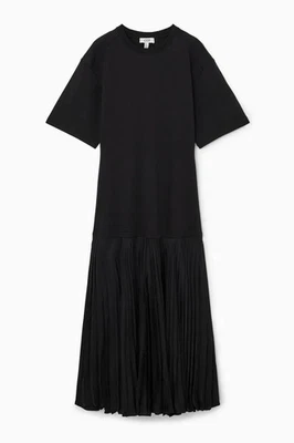 EUC COS Pleated Skirt T-Shirt Dress Drop Waist Black - Image 1 of 4