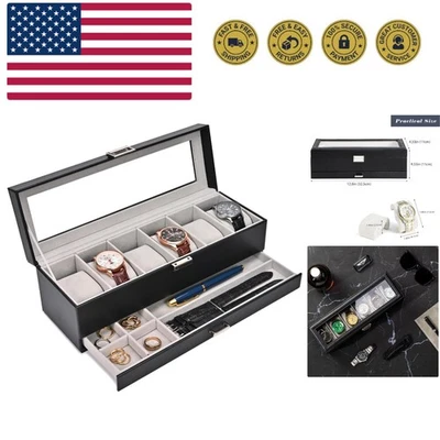 Caja de reloj para hombre, vitrina de reloj de 6 ranuras con cajón, caja de reloj para hombre con... Foto 1 de 4
