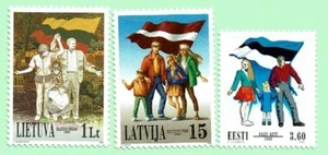 Stamp SET of ESTONIA LATVIA LITHUANIA 1999 - 10 years Baltic Chain (3 stamps) - Picture 1 of 1