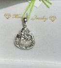 18k Solid White Gold Natural Diamond Lucky Happy Buddha Small Pendant Charm.