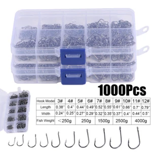 1000Pcs/Set Saltwater Fishing Circle Hooks Black Carbon Steel Bait Hook With Box - Picture 1 of 11