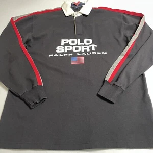 Polo de Colección Años 90 Ralph Lauren con Botones de Goma Rugby Polo Para Hombre M Azul Marino LS Camisa DEFECTUOSA - Imagen 1 de 8