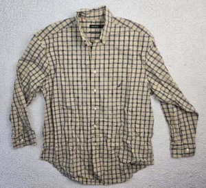 NAUTICA Dress Shirt Size Large Men's Tan & Blue Plaid 80's Two-Ply Cotton - Picture 1 of 4