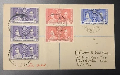 GILBERT and ELLICE ISLANDS 1937 KGVI Coronation Set FDC Registered Cover  - Image 1 of 4