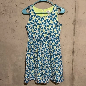 Justice Girls Dress Size 12 Lace Blue Lined Neon Green Floral Summer Party - Picture 1 of 9