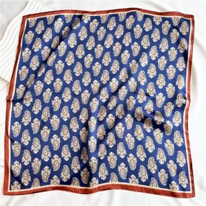 100% Silk Scarf Women Vintage Blue Paisley Kerchief Square Bandana Wrap 53*53cm - Picture 1 of 7