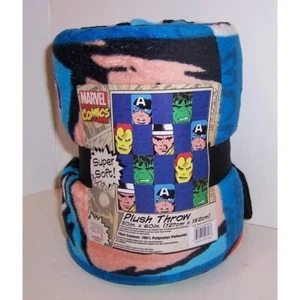 MARVEL COMICS Super Soft LARGE Plush BLANKET THROW 50" X 60" Hulk Iron Man NEW! - Picture 1 of 2