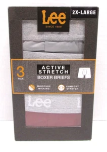 Lee Men's Active Stretch Boxer Briefs Size 2XL 3 Pack Gray Charcoal Cranberry - Picture 1 of 2