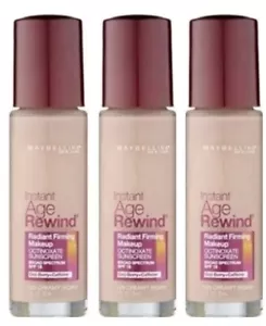 3 X Maybelline Instant Age Rewind Firming Foundation SPF 15 - 120 Creamy Ivory - Picture 1 of 2