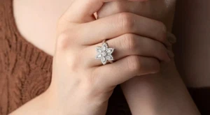 3CTW Round & Baguette Cut Moissanite Cluster Halo Engagement Ring 14K White Gold - Picture 1 of 8