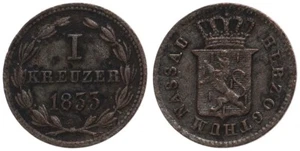 Old German States - Nassau 1 Kreuzer 1833 - Silver 0.229, 0.7g, Ø 14mm Km#56 - Picture 1 of 1