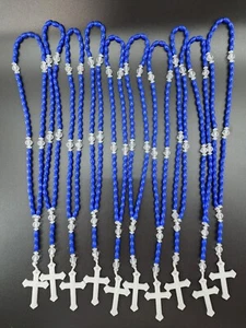 Catholic Prayer Bead Rosary Blue Plastic Beads w/ White Cross 10pk - Picture 1 of 4