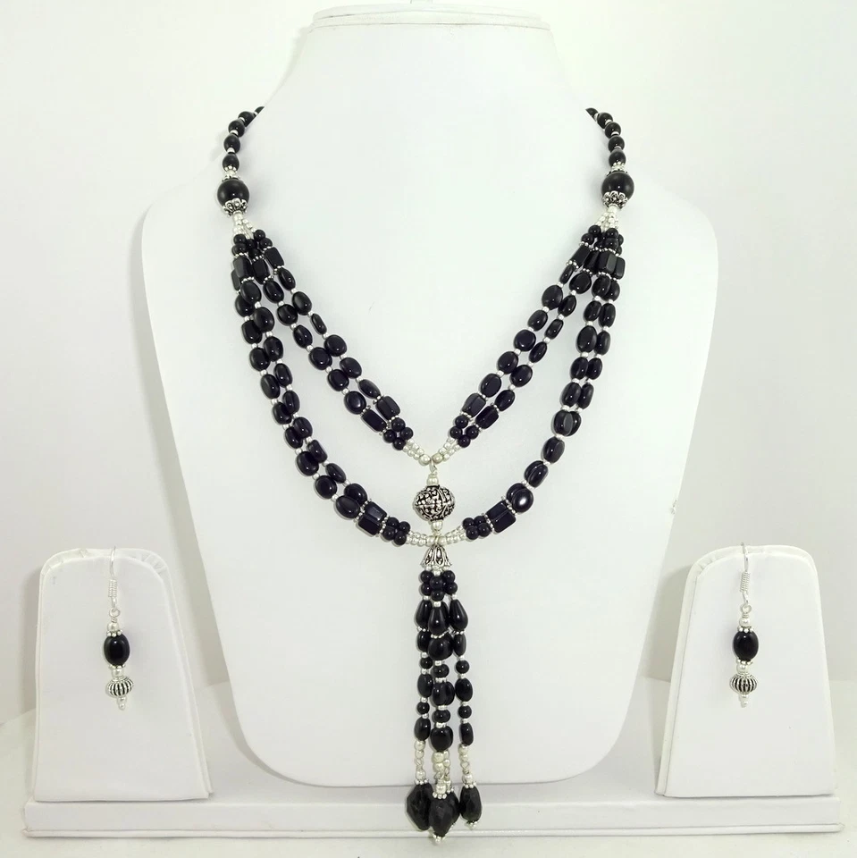 Collana Orecchini Pietra Preziosa Onice Nera Naturale Pietra Semi Preziosa Pe... - Immagine 1 di 1