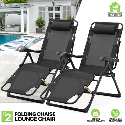 2 Pcs Folding Zero Gravity Chair Adjustable Lounge Chaise Reclining Camping Cot - Image 1 of 4