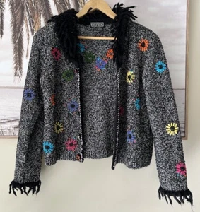 BEREK Takako Sakon Wool Blend Embroidered Vintage Y2K Floral Cardigan Size M - Picture 1 of 5