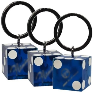 3 Pack Novelty Key Rings Featuring Authentic Vegas Tahoe Reno Casino Dice Blue - Picture 1 of 8