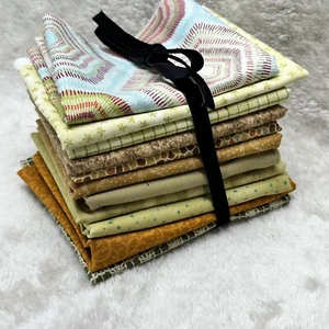 Fat Quarter Moss Garden 11 Piece Quilt Fabric Bundle, Tan/Green/Brown - Picture 1 of 7