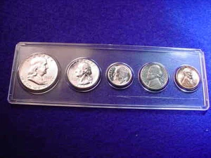 1957 PHILADELPHIA 5 COIN MINT SET ALL BU COINS 90% SILVER!!    #30 - Picture 1 of 7