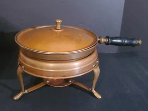 Vintage 9" Dia Copper/Brass Chafing Dish Server Warming Pan Fondue Sterno Holder - Picture 1 of 24