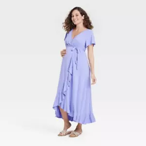 Ingrid&Isabel Maternity Small Flutter Short Sleeve Knit Maxi Empire Waist Dress - Picture 1 of 9