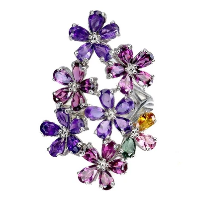 Anillo de plata de ley 925 pera amatista turmalina piedras preciosas naturales tamaño de joyería  Foto 1 de 4