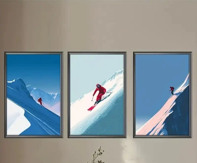 3pcs A Skier Skiing Down Steep Slope Wall Art Poster Prints, Boho Wall Decor - Image 1 of 2
