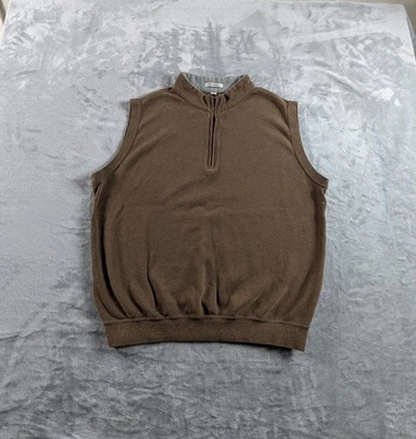 Peter Millar Vest Mens Large Brown Sweater Quarter Zip Sleeveless Pullover Golf  - Image 1 of 4