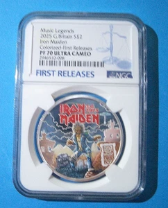 2025 2PD GB 1OZ SILVER PROOF NGC PF70 IRON MAIDEN MUSIC LEGENDS - FIRST RELEASES - Picture 1 of 10