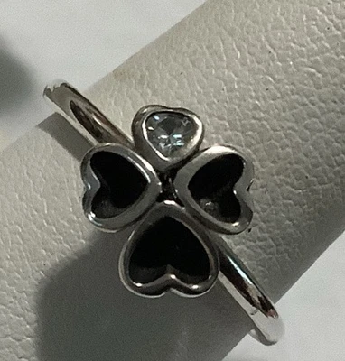 Hearts Ablaze Notes  Sterling Silver Clear Cz And Black Enamel (139) Size 8 - Image 1 of 3
