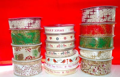 CLEARANCE ROLLS OF CHRISTMAS RIBBON - WIRED, GROSGRAIN, SATIN - CRAFT/GIFTS - Image 1 of 2