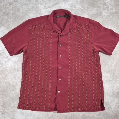 Axis 100% Silk Embroidered Button Shirt Men’s M Red Gold - Image 1 of 4