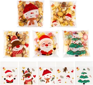 100 PZ Sacchetti Autosigillanti Natalizi Cellophane Trattamento (4X4 Pollici) Plastica Babbo Natale Goo - Foto 1 di 11