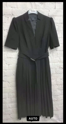 KAREN MILLEN OCHRE FOREVER STRUCTURED PLEAT BELTED DRESS US 6 KATE MIDDLETON - Image 1 of 3