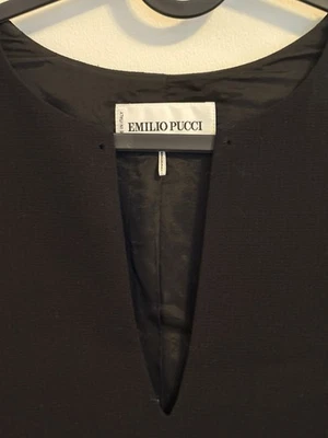 Emilio Pucci Италии креп и кожа платье S 4 прямые карманы винтажная распродажа! - Изображение 1 из 4