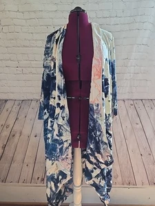 Wonderly Womens sz XL Kimono Tie Dye 100% Viscose  Soft Long Robe Bohemian Boho - Picture 1 of 6
