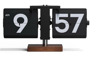 mooas Classic Modern Wood Big Flip Desk Clock (Black), Retro Vintage Analog D... - Picture 1 of 7