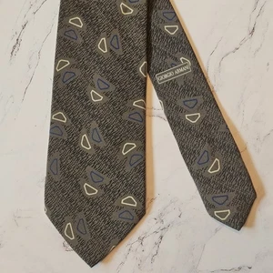 Vintage Giorgio Armani Gray Pure Silk Tie w Blue & White Hangers Design 57" x 3” - Picture 1 of 6