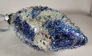 Vintage Vetro Finale Goccia Decorazione Natalizia Perline Argento Blu 5" - Foto 1 di 3
