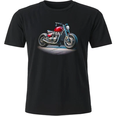 Schwarzes T-Shirt mit Bobber Custom Bike Motiv - Geschenk für Motorradfahrer - Bild 1 von 4
