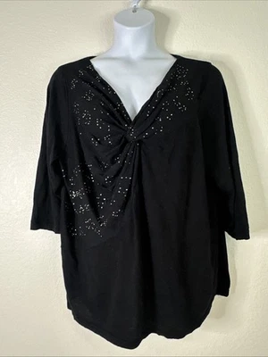 Nuevo con etiquetas Top Lane Bryant para mujer talla grande 26/28 (3X) negro estrás torcido manga 3/4 Foto 1 de 4