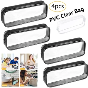 4 PCS Clear PVC Pencil Case School Exam Make Up Bag Travel Zip Pouch Clear Bag - Picture 1 of 23