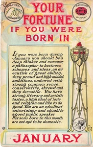 JANUARY BIRTHDAY FORTUNE DEEP THINKER~ HIGH IDEAL~NOT DOMESTIC POSTCARD 072925 U - Picture 1 of 2